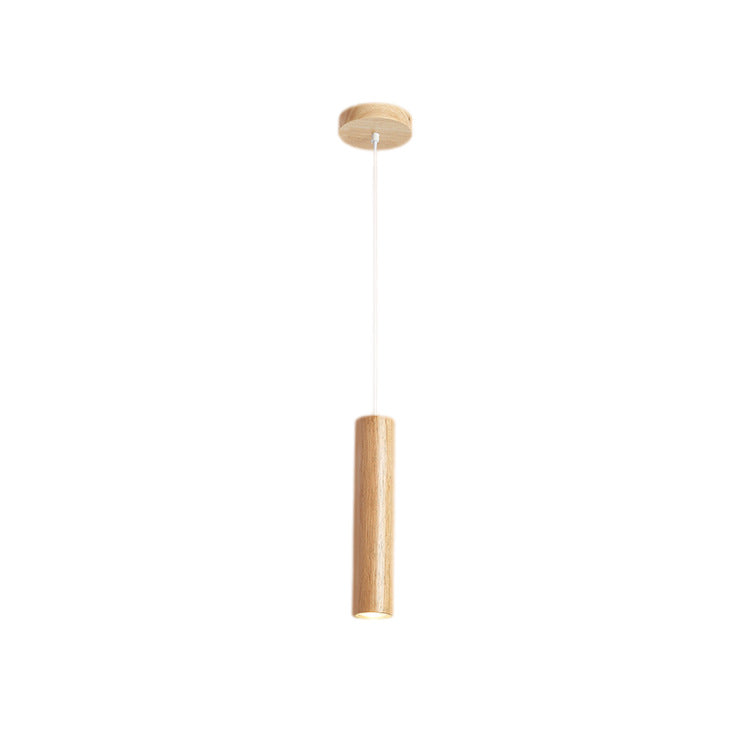 Modern Minimalist Rubberwood Cylinder LED Pendant Light for Bedroom