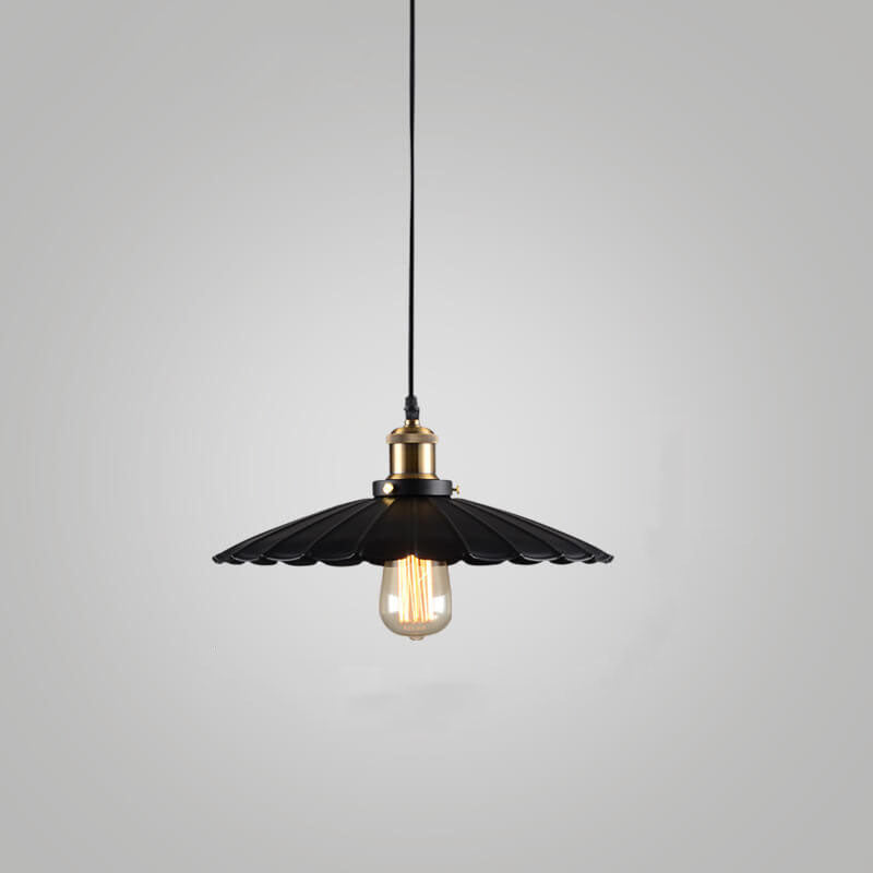 Vintage Industrial Iron Scalloped Shade Pendant Light, 1-Light Hanging Fixture, Retro Home Decor Lighting