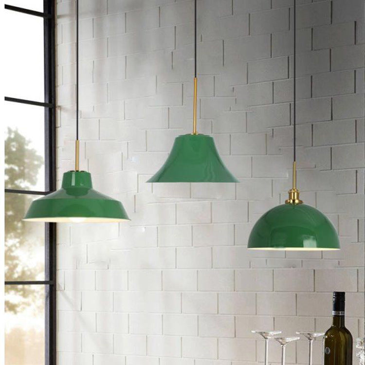 Industrial Vintage Green Iron Cone Pendant Light - 1-Light Hanging Fixture