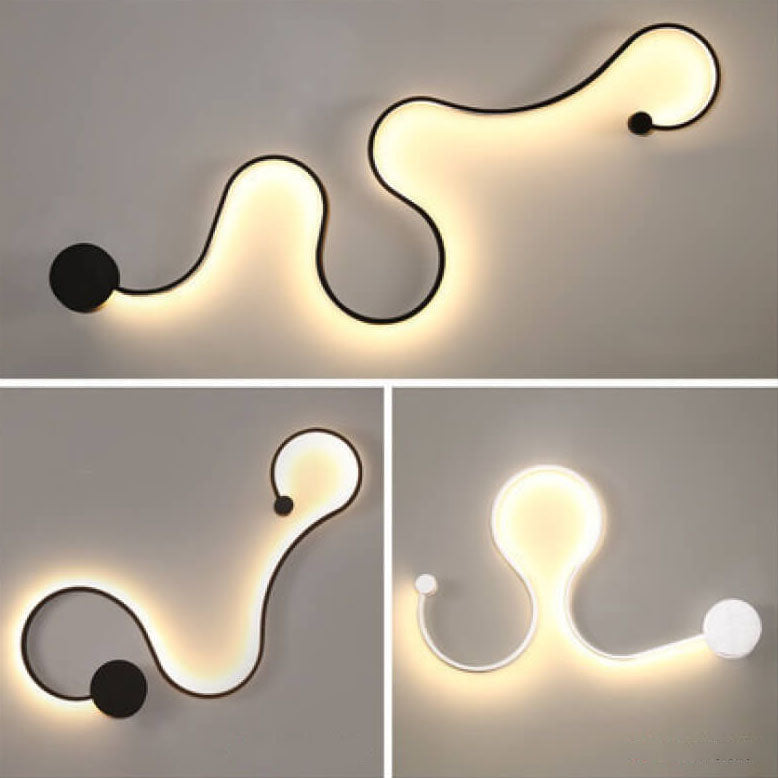 Modern Aluminum Snake-Shaped LED Wall Sconce Lamp - Curved Design, 1-Light Fixture, Contemporary Home Lighting