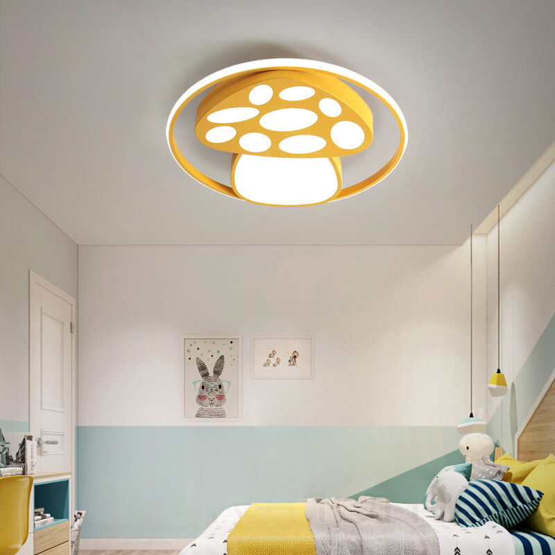 Modern Cartoon Mushroom Circle LED Kids Flush Mount Ceiling Light Creative Nursery Room Lighting Fun Colorful Design Children’s Bedroom Fixture Child-Friendly Indoor Lighting Energy-Efficient LED Ceiling Light Bright Decorative Lighting for Kids Playroom
