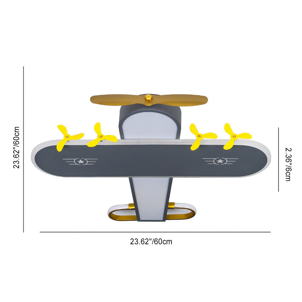 Contemporary Creative Kids Airplane Iron LED Flush Mount Ceiling Light for Bedroom, Unique Children's Room Lighting, Airplane Decor for Kids, Modern Flush Mount Light Fixture, Ceiling Light for Playroom, Airplane Themed Kids Light, Safe LED Ceiling Light