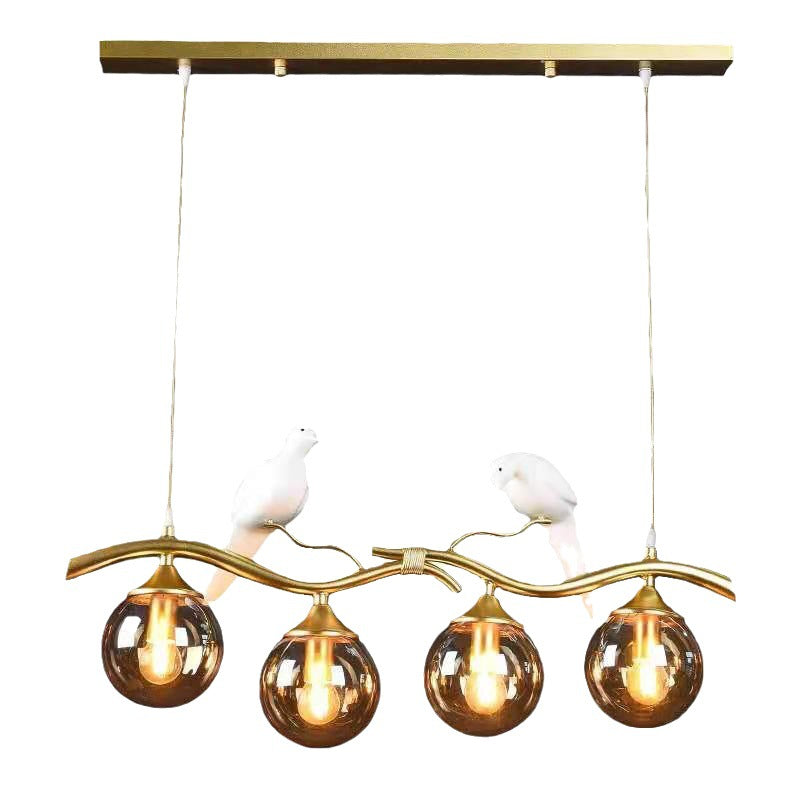 Contemporary Resin Bird Glass Ball Shade Chandelier - 4-Light Island Light for Living Room