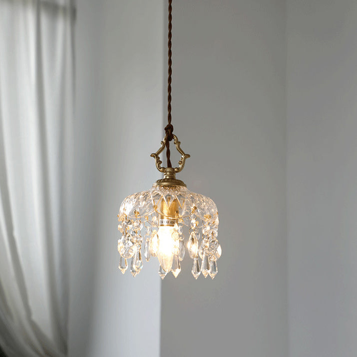 Vintage Floral Crystal Pendant Light - 1-Light Decorative Fixture