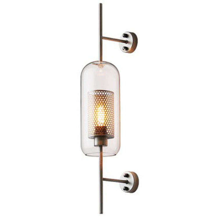 Contemporary Industrial Cylinder Glass Shade Wall Sconce - Iron Finish 1-Light Lamp for Bedroom