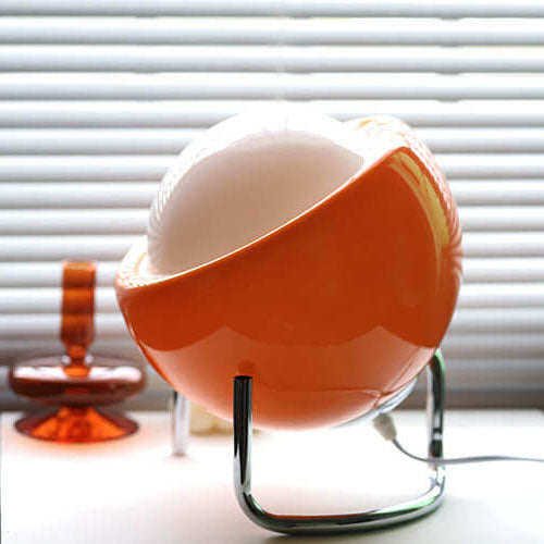 Contemporary Nordic Planet Orange Glass Iron 1-Light Table Lamp for Bedroom, Modern Desk Lamp for Nightstand, Stylish Home Decor Lighting, Scandinavian Design Lighting Fixture, Unique Accent Lamp for Living Room, Trendy Bedside Lamp for Cozy Atmosphere, D