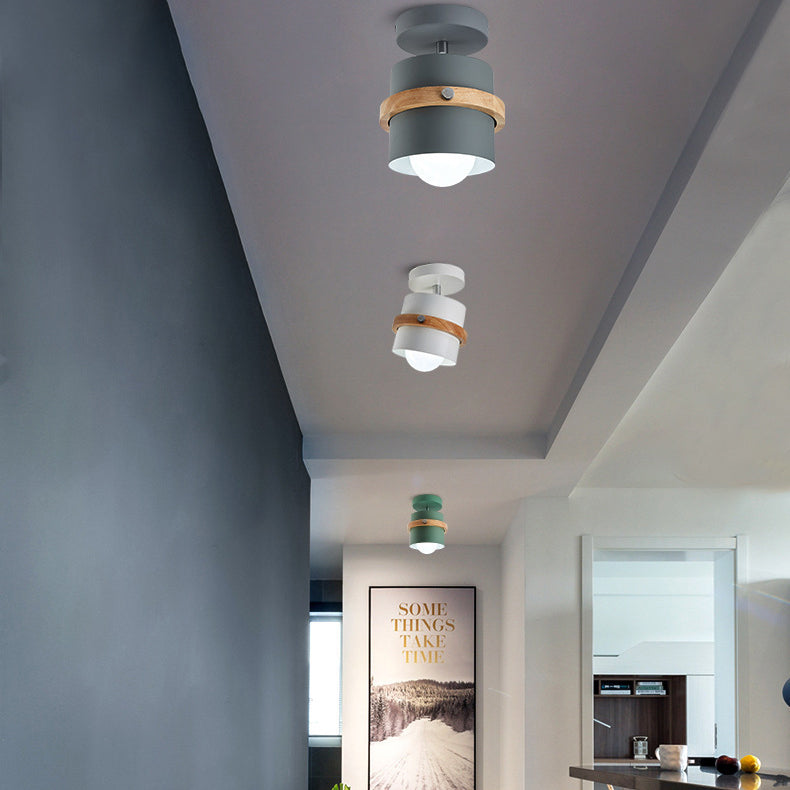 Contemporary Nordic Iron & Wood Semi-Flush Mount Ceiling Light for Hallway