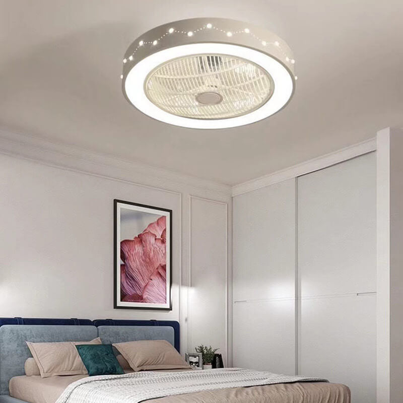 Nordic Simple Round Galaxy Enclosed LED Flush Mount Ceiling Fan Light