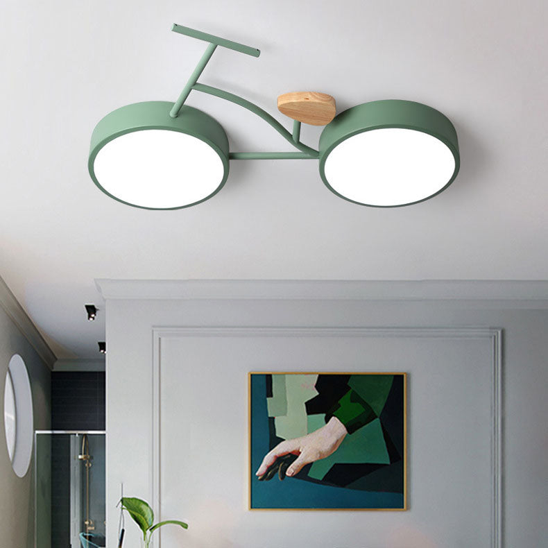 Contemporary Creative Bicycle Acrylic Wood LED Kids Flush Mount Ceiling Light for Living Room, Playroom, Bedroom, Children's Room, Decorative Lighting, Unique Design Ceiling Fixture, Eco-Friendly Home Decor, Modern Kids Room Lighting, Fun Bicycle-Themed C