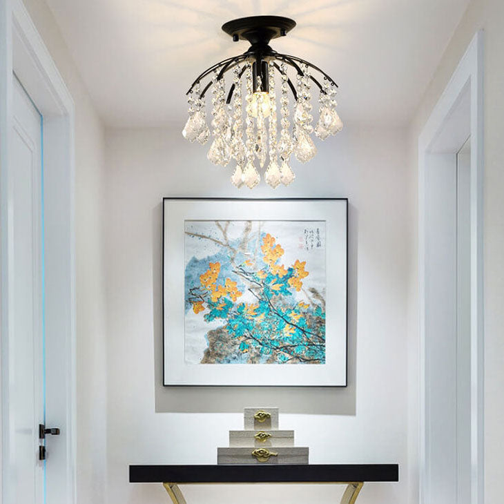 Modern Luxury Crystal Iron Semi-Flush Mount Ceiling Light for Living Room