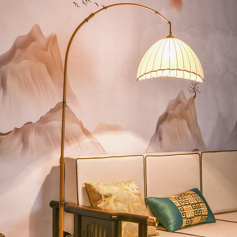 Vintage Fabric Marble Fishing Imitation Bamboo Floor Lamp with Light