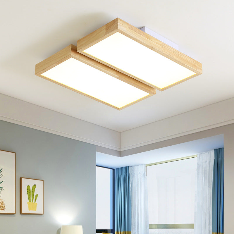 Nordic Japanese Log Wood LED Ceiling Light - Rectangular Flush Mount