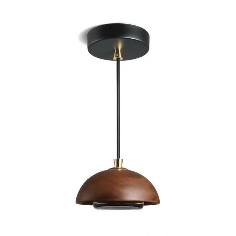 Nordic Minimalist Solid Wood Dome Glass LED Pendant Light