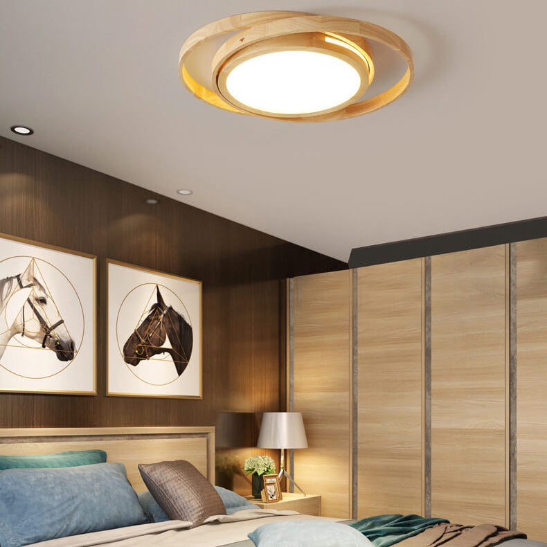 Minimalist Wood Circle LED Flush Mount Ceiling Light