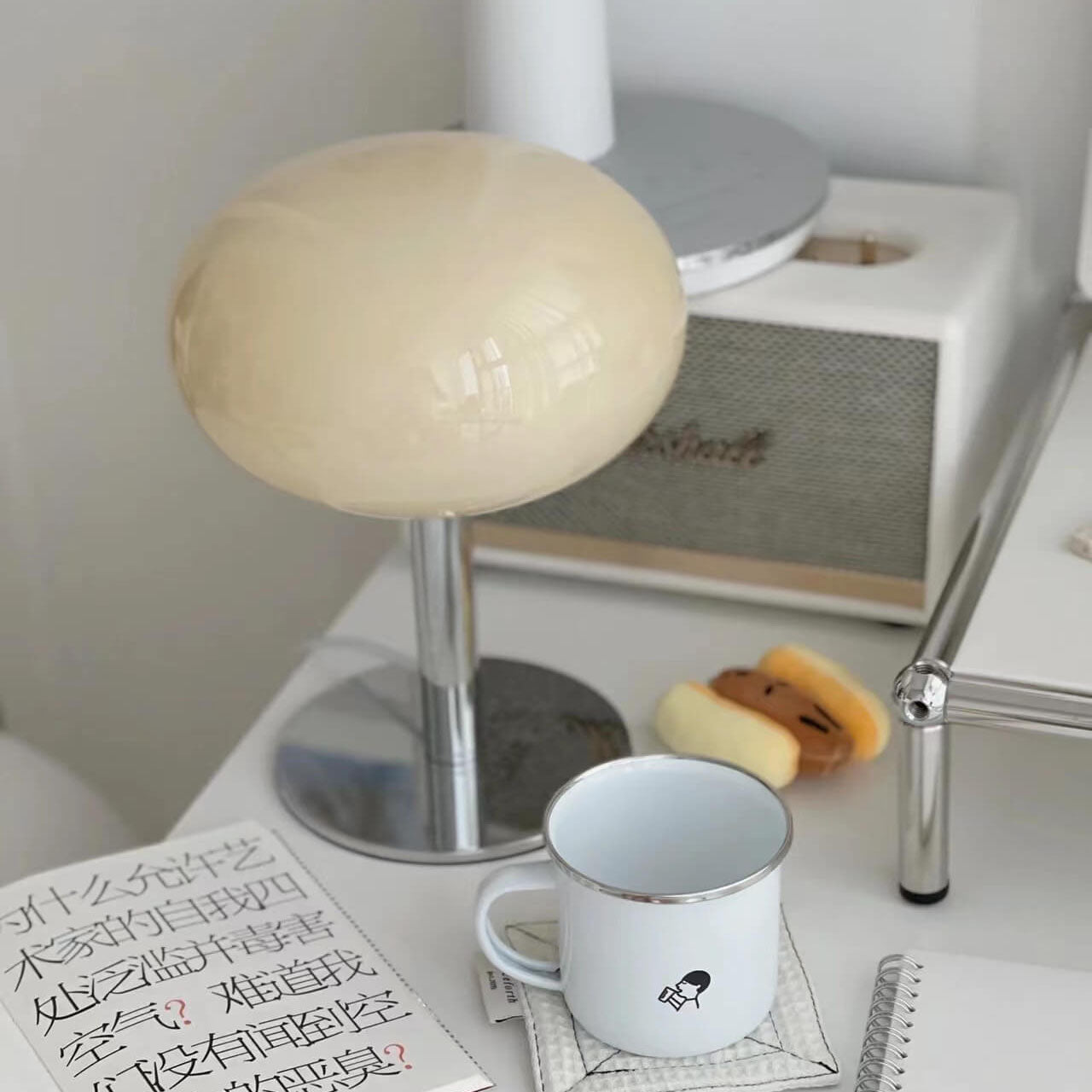 Contemporary Nordic Round Iron Glass Table Lamp - 1-Light Bedroom Accent