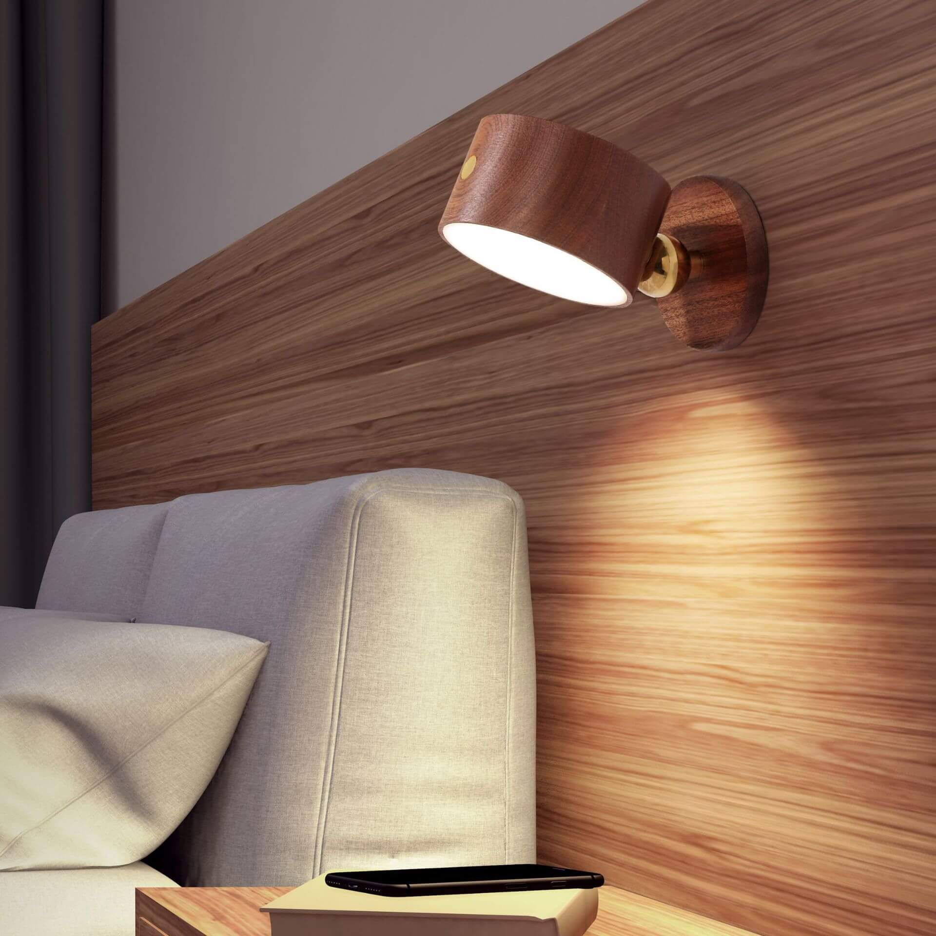 Wooden USB Rechargeable Magnetic LED Night Light Sconce Lamp