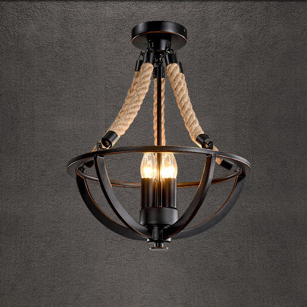 Vintage Industrial Iron Twine 3-Light Island Chandelier