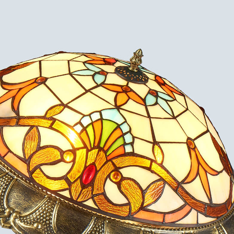 Vintage Tiffany Round Stained Glass LED Flush Mount Light
