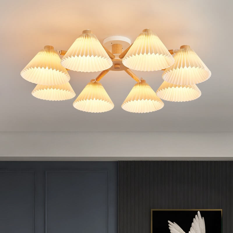 Nordic Wood Pleated Shade Semi-Flush Mount Ceiling Light - 3/6/8 Light Options for Modern Home Decor