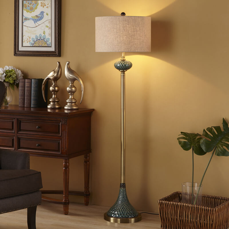 European Light Luxury Floor Lamp with Ceramic Hardware - 1-Light Design Fabric Shade