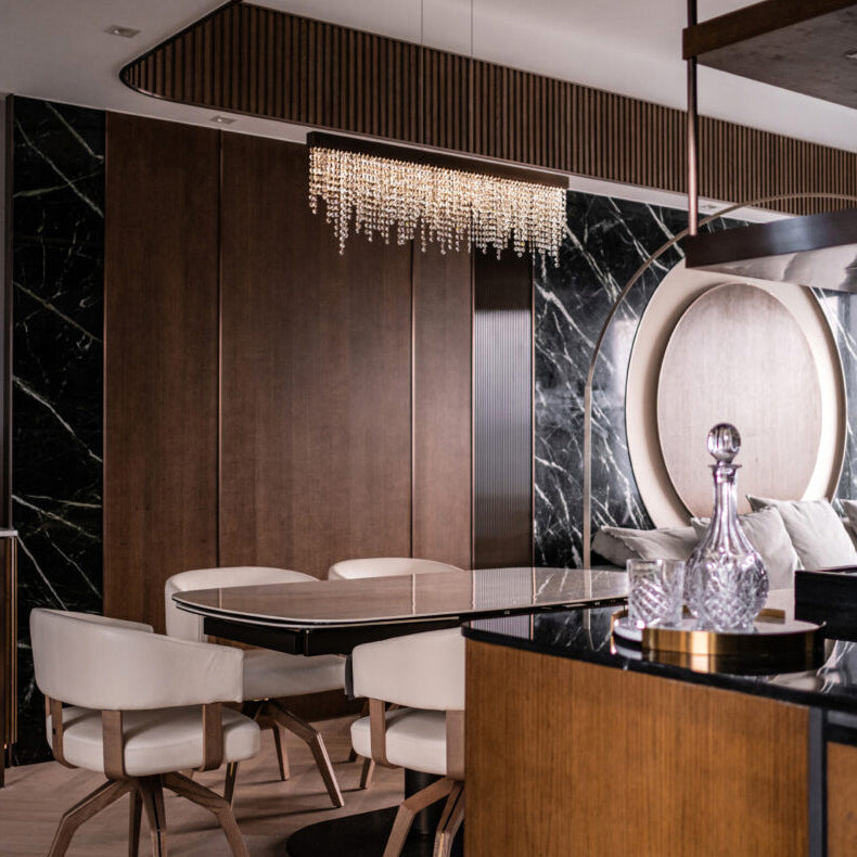 Contemporary Luxury Rectangular Stainless Steel Crystal LED Chandelier for Dining Room