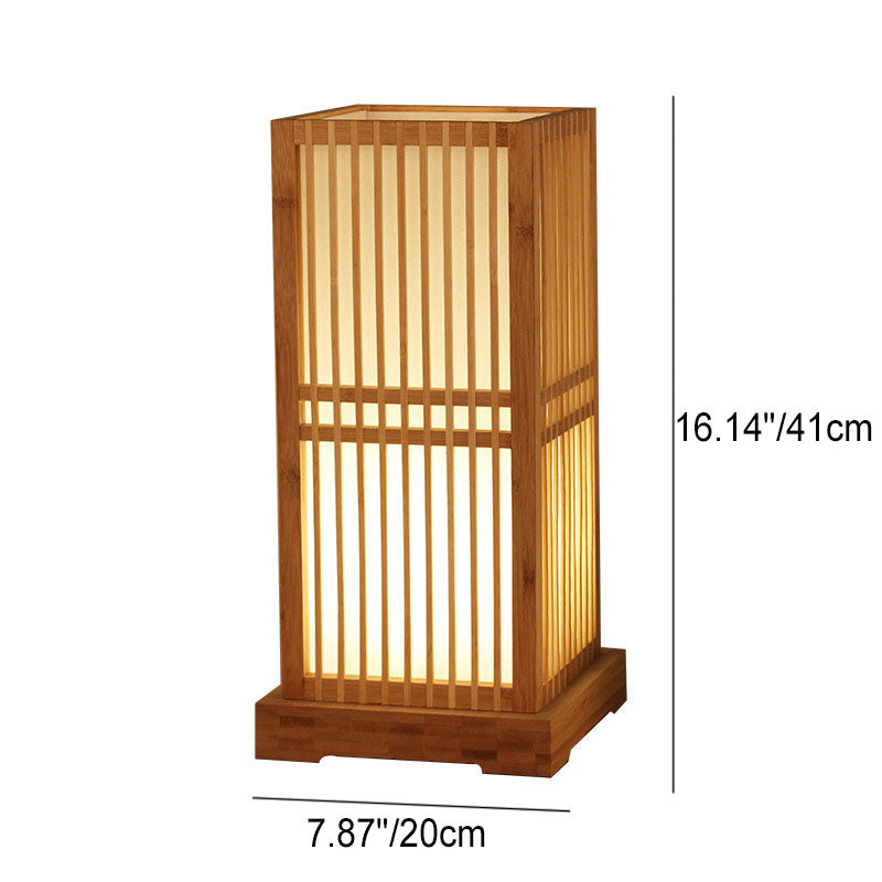 Traditional Japanese Square Bamboo Column 1-Light Table Lamp for Bedroom, Asian Decor Lighting, Artisan Craftsman Design, Elegant Nightstand Lamp, Eco-Friendly Bamboo Table Lamp, Soft Ambient Light for Bedroom, Japanese Style Home Decor, Unique Handmade L