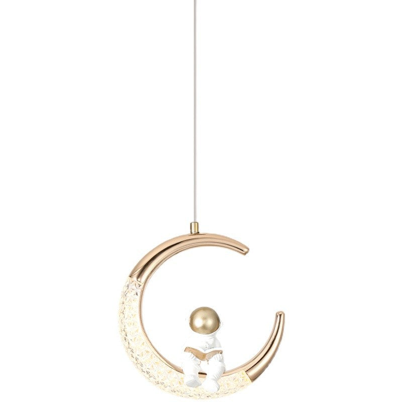 Modern Minimalist Acrylic Iron Astronaut Moon LED Pendant Light for Kids Room, Bedroom, Living Room Decor, Unique Space Themed Lighting, Stylish Nursery Light Fixture