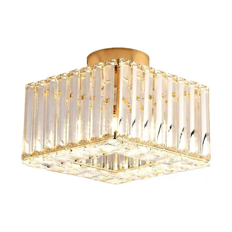 Modern Luxury Crystal Round Square 1-Light Semi-Flush Mount Ceiling Light for Living Room