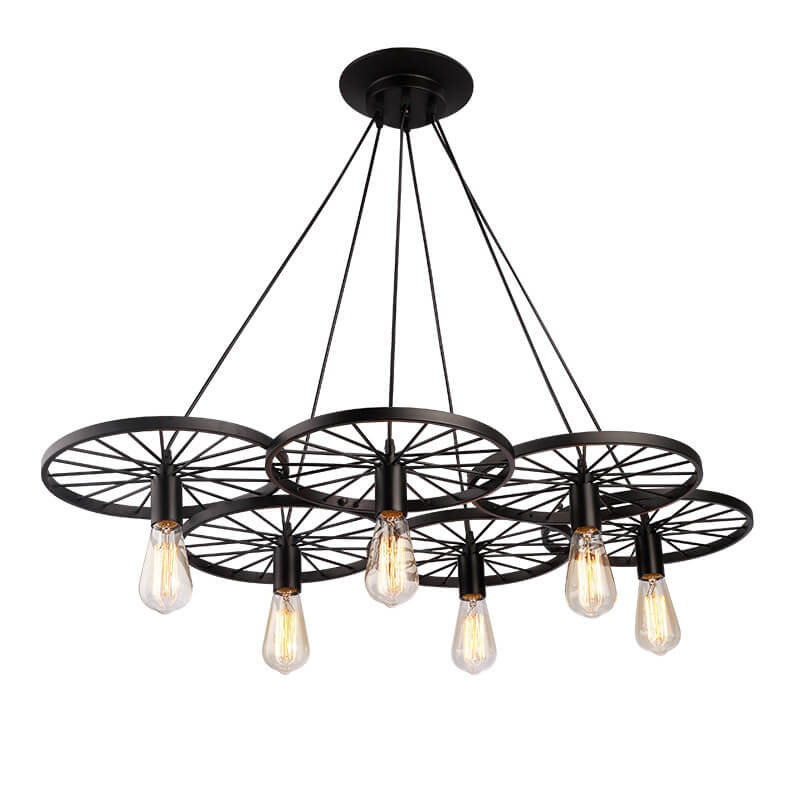Industrial Wrought Iron Wheels Chandelier - 1/3/6 Light Vintage Lighting Fixture

Elevate your space with this stunning industrial chandelier featuring wrought iron wheels. Perfect for dining rooms, living areas, or entryways, this versatile fixture is av