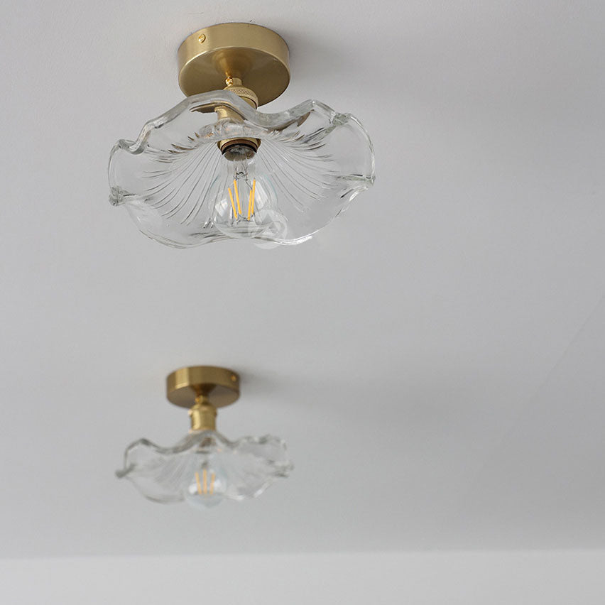 European Vintage Lotus Leaf Copper Semi-Flush Mount Light 1-Light Fixture