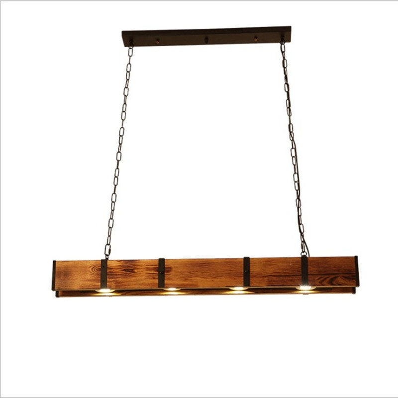 Vintage Solid Wood Long Bar LED Island Light Chandelier for Dining Room