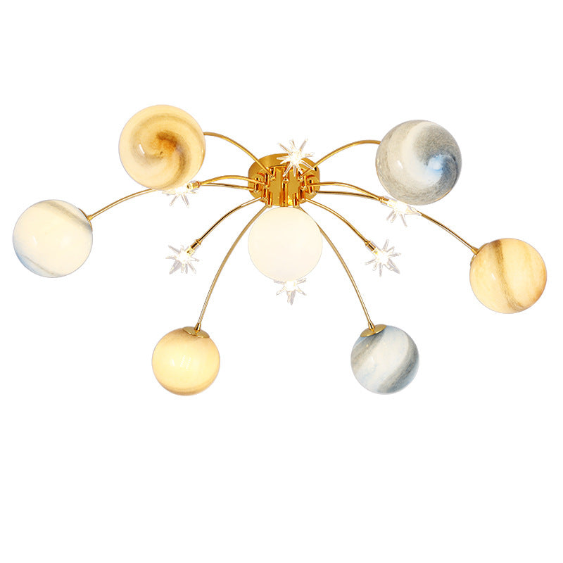 Contemporary Starry Sky 13-Light Semi-Flush Mount Ceiling Light for Bedroom, Iron and Glass Fixture, Modern Moon Design, Elegant Home Lighting