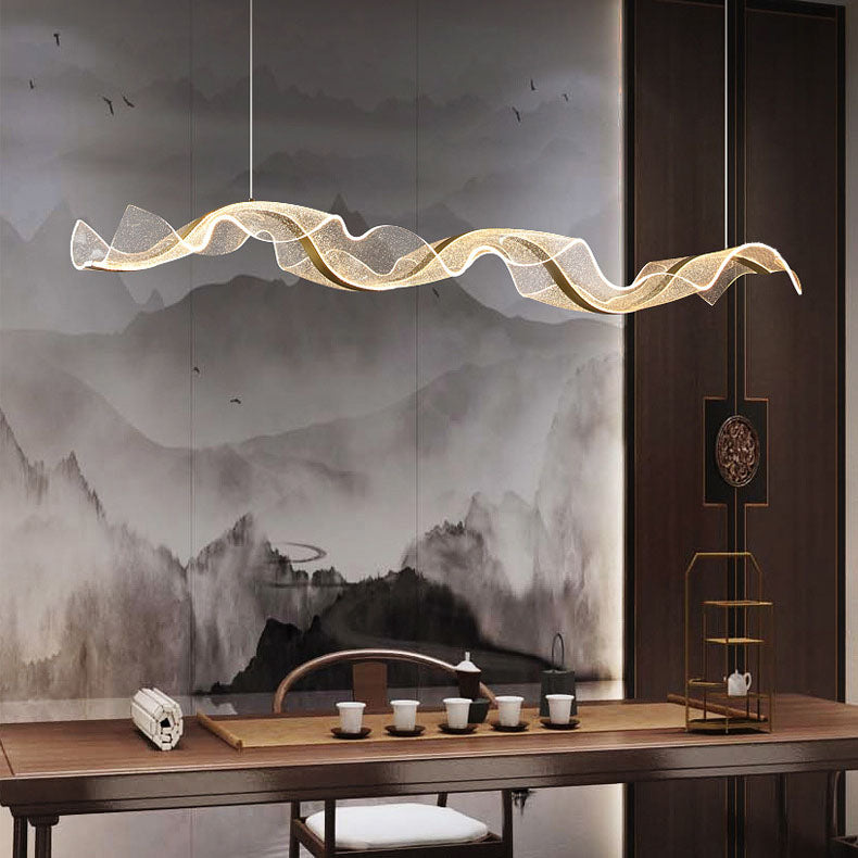 Contemporary Acrylic Corrugated LED Pendant Light for Living Room