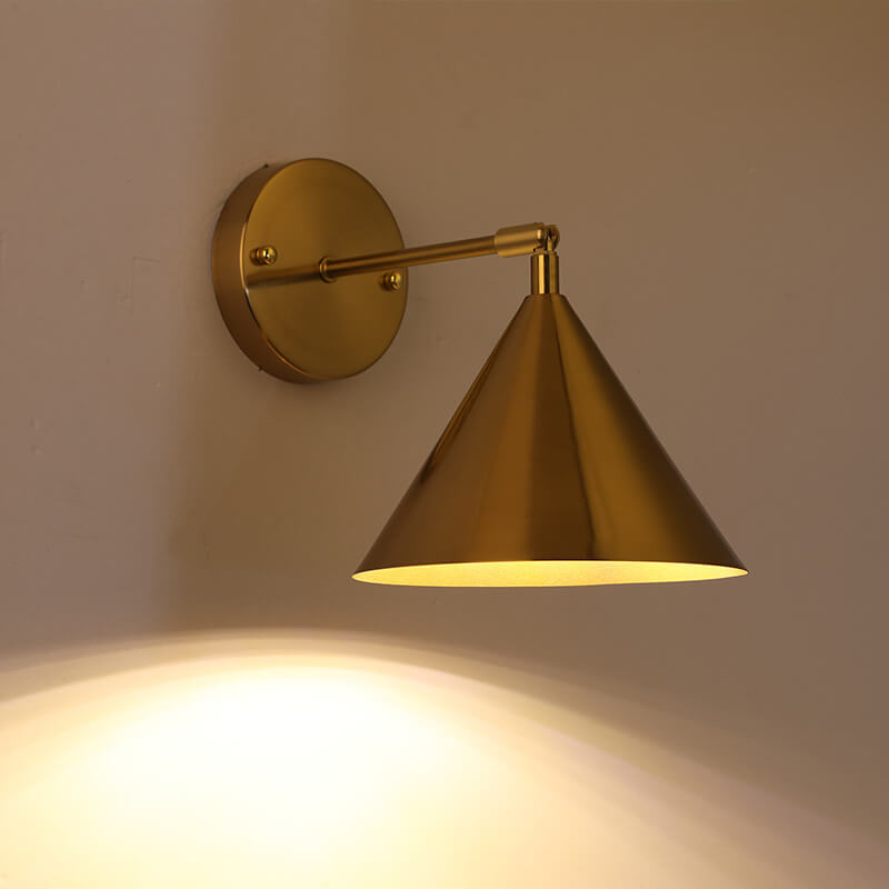 Industrial Iron Brass Cone Wall Sconce Lamp - 1-Light Contemporary Design for Living Room