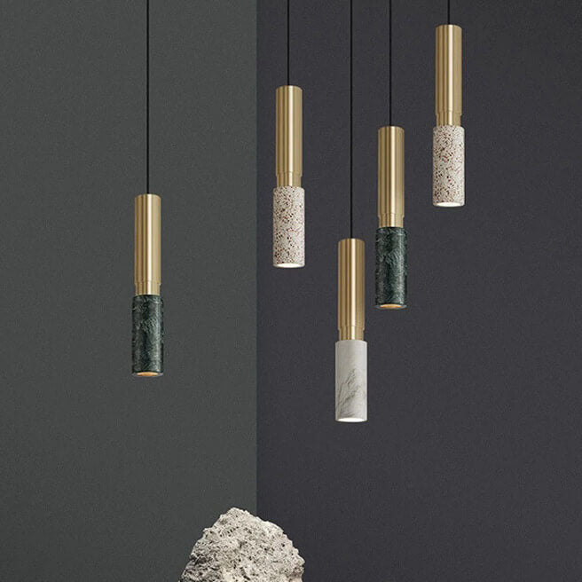 Contemporary Nordic Marble Terrazzo Pendant Light - Modern 1-Light Metal Fixture for Living Room