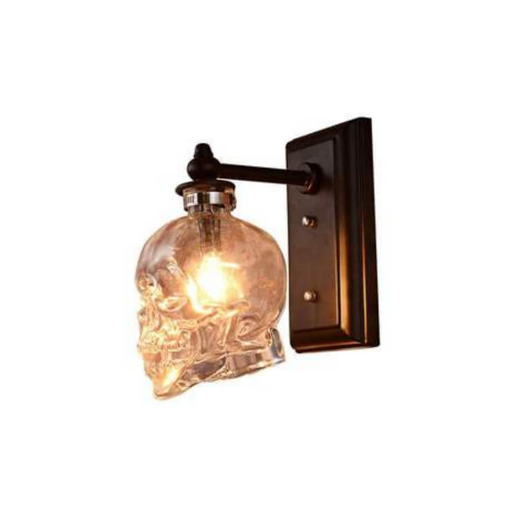 Contemporary Skull Glass Iron Wall Sconce - 1-Light Halloween Lamp for Living Room