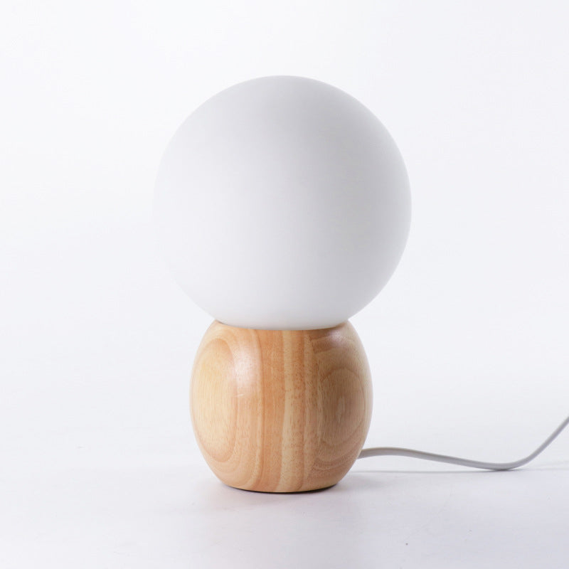 Contemporary Scandinavian Orb Glass Table Lamp - Wood Base 1-Light for Bedroom