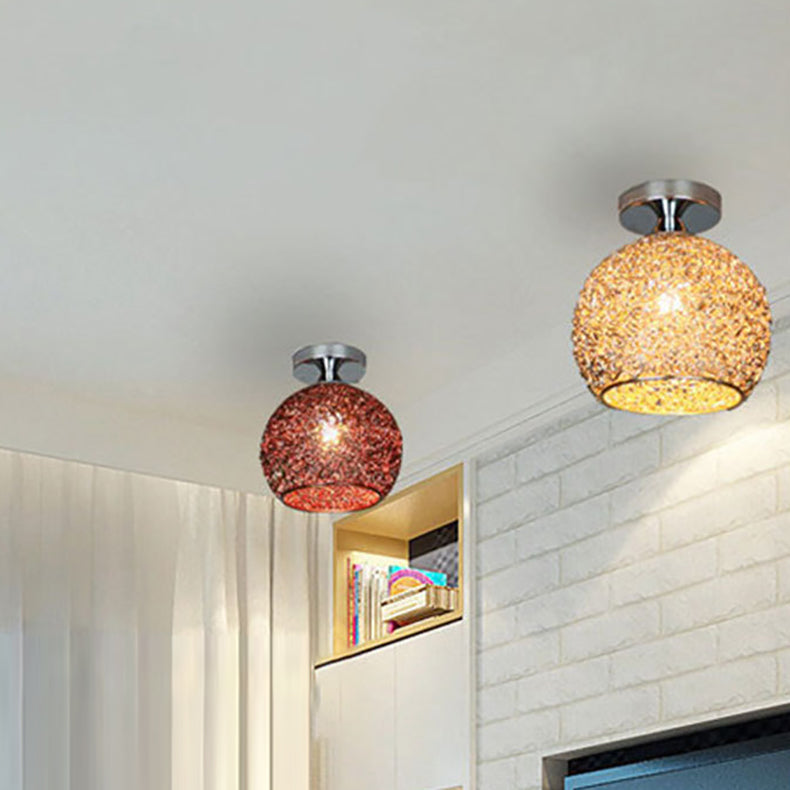 Contemporary Scandinavian Iron Aluminum Weaving Ball Semi-Flush Ceiling Light for Hallway