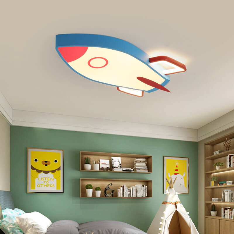 Cartoon Rocket-Shaped Aluminum LED Flush Mount Ceiling Light for Kids Room, Space-Themed Nursery Lighting, Fun Children's Bedroom Fixture, Creative Decorative Ceiling Lamp, Cute Rocket Design, Energy-Efficient LED Light, Bedroom and Playroom Decor