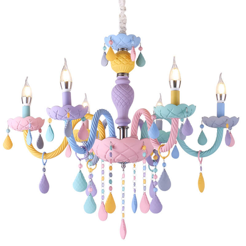 Modern Princess Macaroon Crystal Chandelier - 5/6/8/10/12/15 Light Options, Elegant Candelabra Design, Kids Room Decor, Stunning Glass Accents