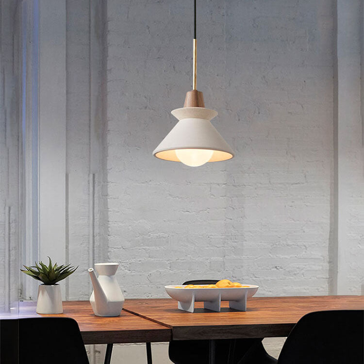 Nordic Minimalist White Cement Pendant Light - 1-Light Tapered Design