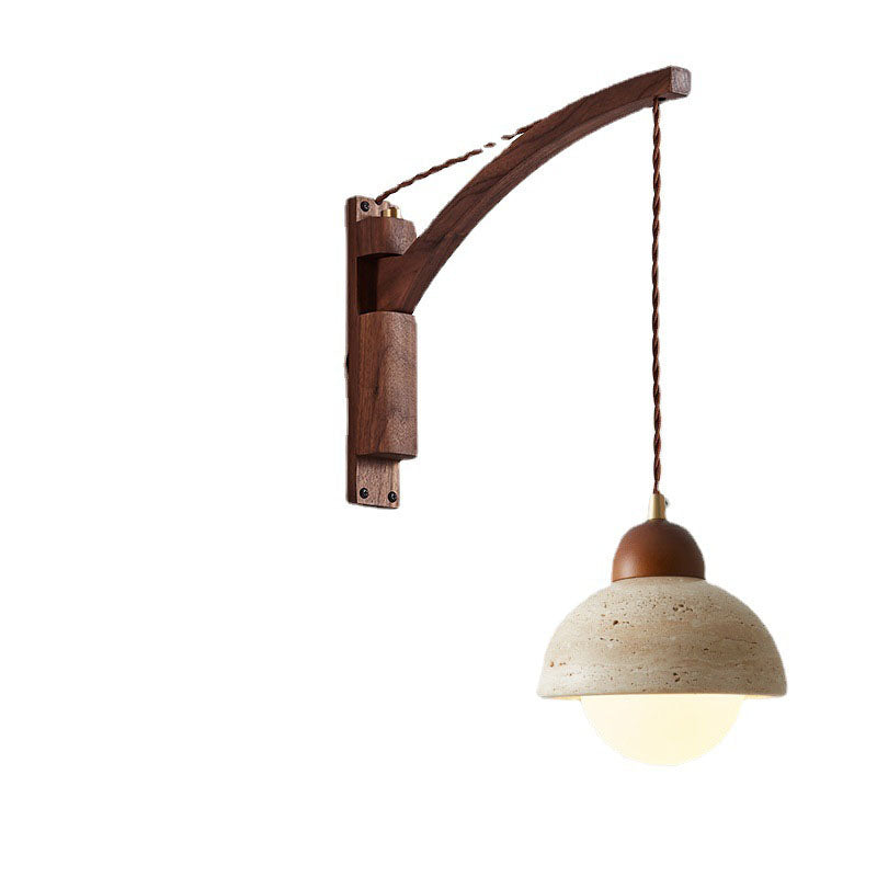Japanese Wabi-Sabi Solid Wood Glass Horn Wall Sconce Lamp - Elegant Minimalist Lighting, Rustic Home Decor