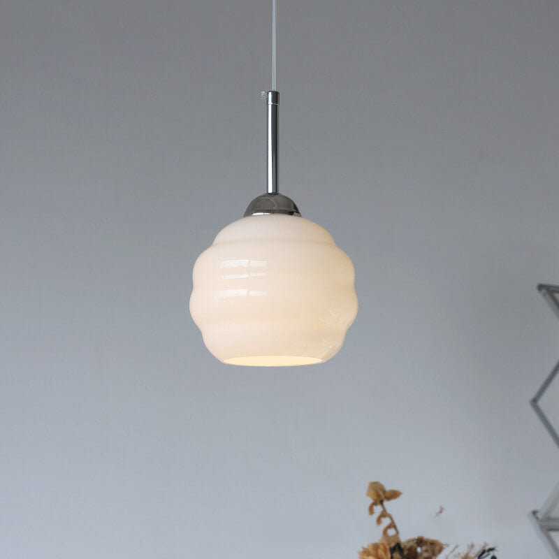 Vintage French Glass Round Tart Pendant Light - 1-Light Elegance