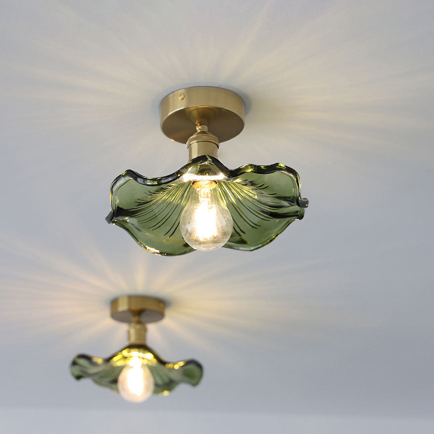 European Vintage Lotus Leaf Copper Semi-Flush Mount Light 1-Light Fixture
