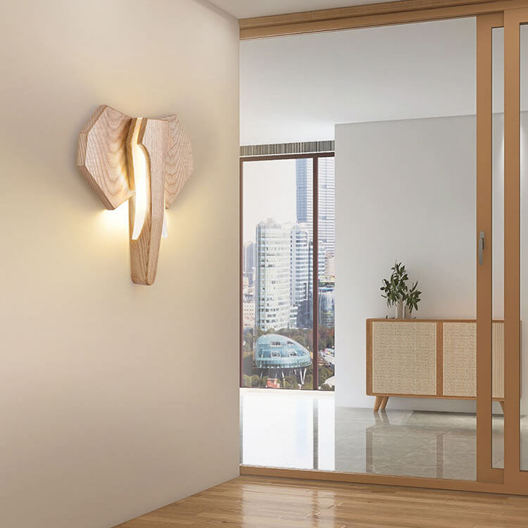 Nordic Solid Wood Elephant LED Wall Sconce Lamp