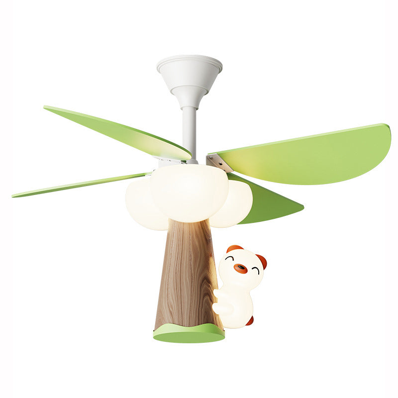 Contemporary Kids PVC Iron Wood Tree Bear LED Ceiling Fan Light