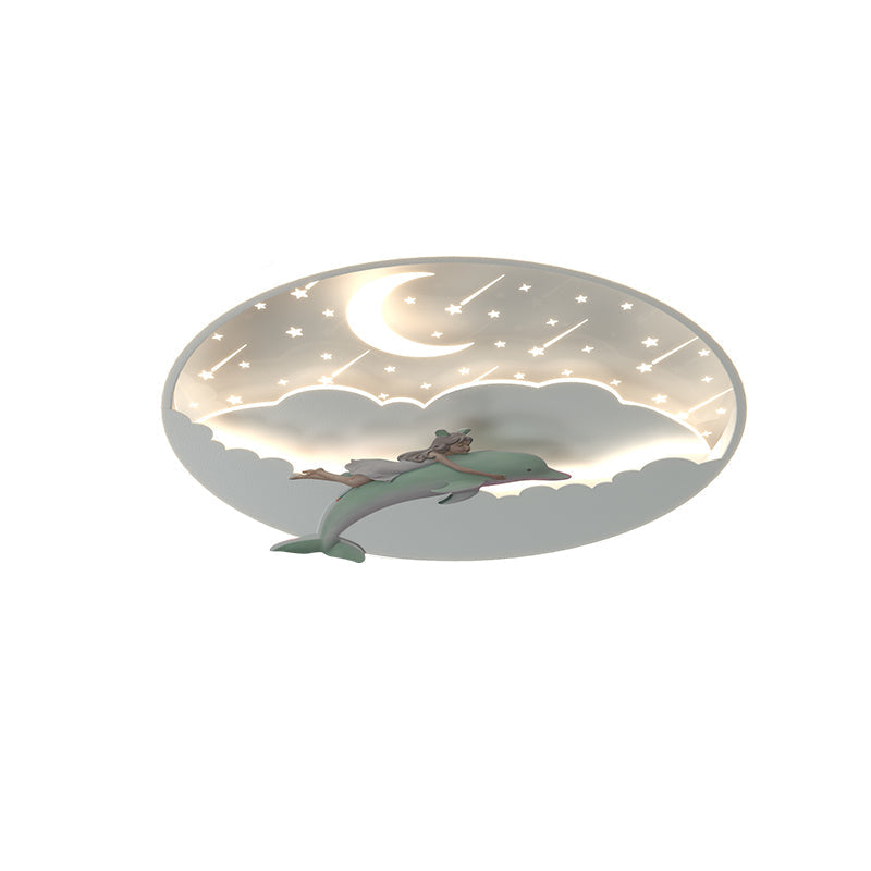 Modern Art Deco Dolphin Round LED Flush Mount Ceiling Light for Living Room