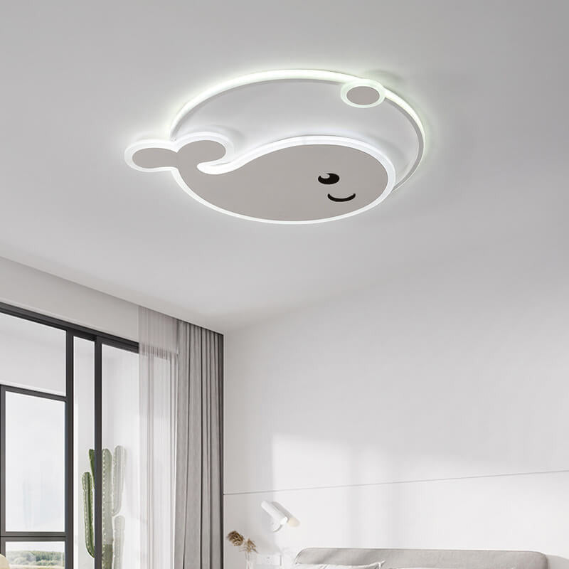 Creative Cartoon Dolphin Moon LED Kids Flush Mount Ceiling Light for Child’s Bedroom, Nursery Lighting, Whale Design Ceiling Fixture, Playful Ocean Theme, Adjustable Brightness, Energy-Efficient, Cute Kids Room Decor, Unique Playroom Lighting, Safe for Ki