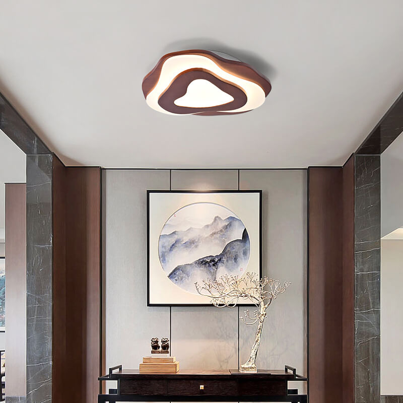 Modern Chinese Solid Wood Round LED Ceiling Light - Textured Flush Mount Lamp
