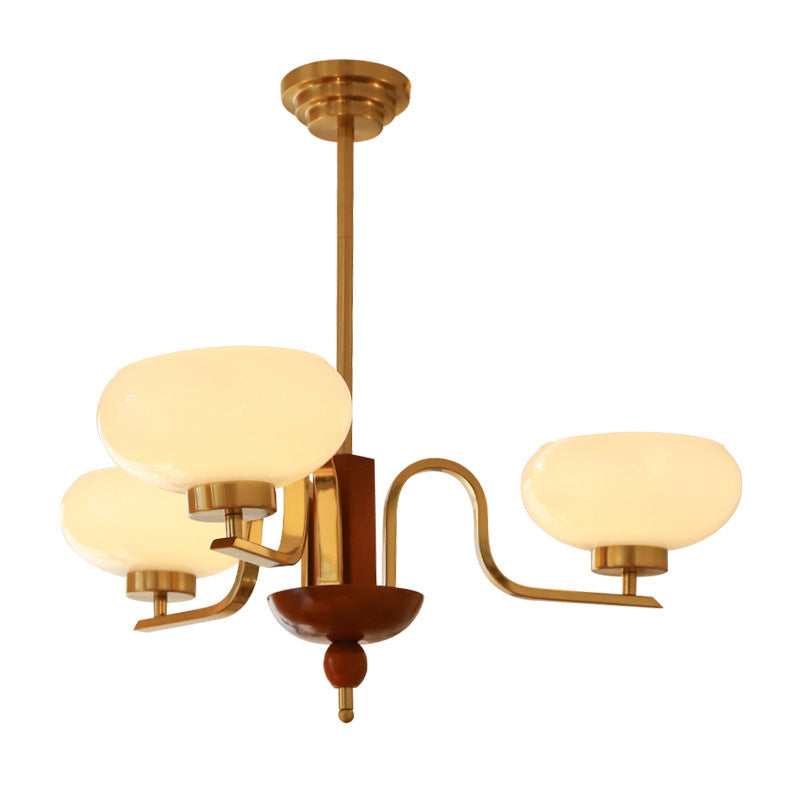 Vintage Metal Glass Oval Round 3/5 Light Chandelier for Living Room